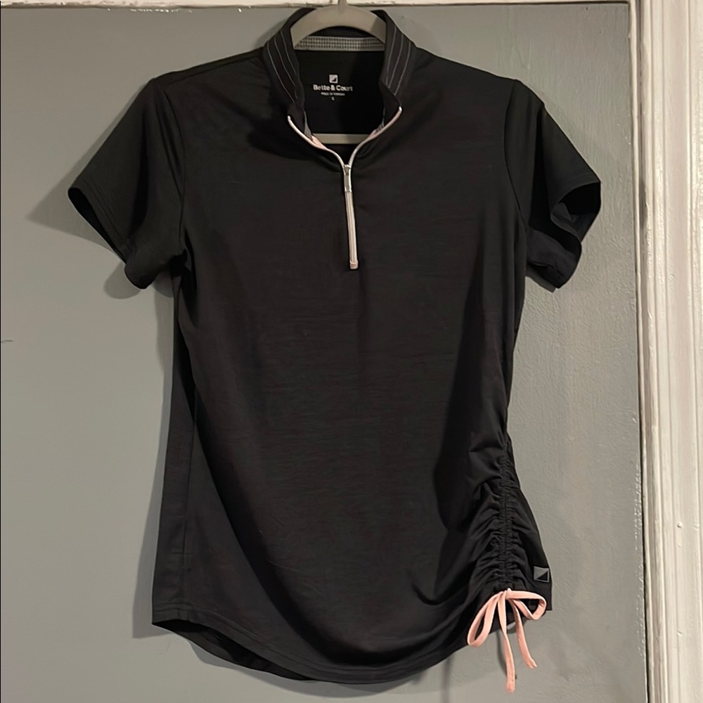 Gray Ruched Zippered Polo Tee